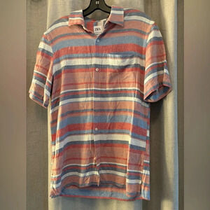 Men’s Zara Short Sleeve Button up Shirt. Size S. Pale red, cream, blue